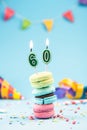 Sixtieth 60th Birthday Card with Candle in Colorful Macaroons and Sprinkles. Card Mockup