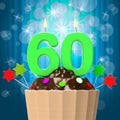 Sixty Candle On Cupcake Means Sixtieth Birthday