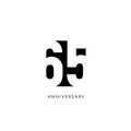 Sixty five anniversary, minimalistic logo. Sixty-fifth years, 65th jubilee, greeting card. Birthday invitation. 65 year