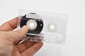 Sixty minute transparent old compact audio cassette tape,  on white background Royalty Free Stock Photo