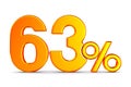 Sixty three percent on white background. Isolated 3D illustration