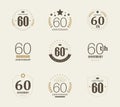 Sixty years anniversary celebration logotype. 60th anniversary logo set.