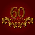 Sixty years anniversary celebration patterned logotype. Sixtieth anniversary vintage golden logo