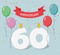 Sixty years anniversary greeting card with candels