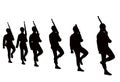 Siz soldiers walking body, silhouette vector