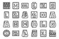 Size label cloth icons set outline vector. Small measurement Royalty Free Stock Photo