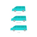 The size of the minivan. Transfer minibus variation. Compact standard long. Transportation of people. Quantity Royalty Free Stock Photo