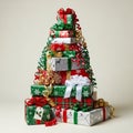 In size, wrapped in festive red, green, and silver paper with Royalty Free Stock Photo