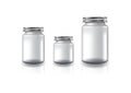 3 sizes of blank clear round jar with silver screw lid for supplements or food product.