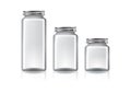 3 sizes of blank clear square jar with silver screw lid for supplements or food product.