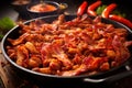 Sizzling Bacon in Skillet Over Open Flame.generative ai
