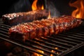 Sizzling barbecue ribs on a grill, closeup of deliciousness Royalty Free Stock Photo