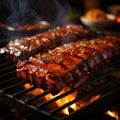 Sizzling barbecue ribs on a grill, closeup of deliciousness Royalty Free Stock Photo