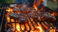 Sizzling BBQ Steaks Over Fiery Grill