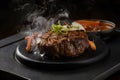 Sizzling beef steak, culinary mastery captured in tantalizing photograph