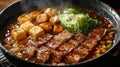 Sizzling Beef & Tofu in Hot Pot Royalty Free Stock Photo