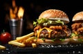 Sizzling Cheese Burger in Dramatic Studio Lighting