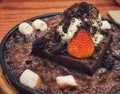 Sizzling chocolate brownie with vanilla ice cream Royalty Free Stock Photo