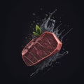 Sizzling Delight: Flying Raw Beef Steak with Oil Pouring
