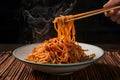 Sizzling fried noodles, savory strands of goodness captured beautifully