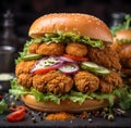 Sizzling hot crispy fresh fried chicken burger sandwich Royalty Free Stock Photo