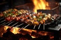 sizzling kebabs over hot charcoal fire Royalty Free Stock Photo