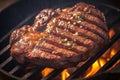 Sizzling sensation Close up beef flank steak grilling to savory perfection Royalty Free Stock Photo