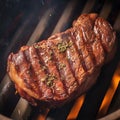 Sizzling sensation Close up beef flank steak grilling to savory perfection Royalty Free Stock Photo