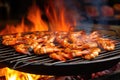 sizzling shrimp on hot grill with smoke around