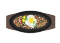 Sizzling Sisig made of variety of recipes but topped with egg, spices and calamansi juice.