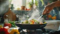 Sizzling Stir Fry Vegetables in a Wok on a Gas Stove
