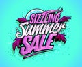 Sizzling summer sale vector banner template, tropical style Royalty Free Stock Photo
