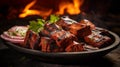 Sizzling tandoori kebabs on clay oven plate