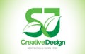 SJ Green Leaf Letter Design Logo. Eco Bio Leaf Letter Icon Illus Royalty Free Stock Photo