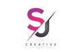 SJ S J Letter Logo with Colorblock Design and Creative Cut