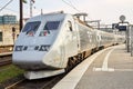 Swedish high speed train X2000 at Copenhagen central station waiting departure to the Swedish capital Stockholm. Royalty Free Stock Photo