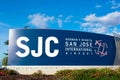 SJC Norman Y. Mineta San Jose International Airport sign advertises a city-owned public airport Royalty Free Stock Photo