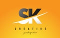 SK S K Letter Modern Logo Design with Yellow Background and Swoosh.