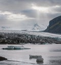 Skaftafellsjokull glacier, Iceland. Glacier tongue slides from the Vatnajokull icecap or Vatna Glacier near subglacial Esjufjoll Royalty Free Stock Photo