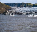 Skaftafellsjokull glacier, Iceland. Glacier tongue slides from the Vatnajokull icecap or Vatna Glacier near subglacial Esjufjoll Royalty Free Stock Photo