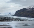 Skaftafellsjokull glacier, Iceland. Glacier tongue slides from the Vatnajokull icecap or Vatna Glacier near subglacial Esjufjoll Royalty Free Stock Photo