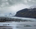 Skaftafellsjokull glacier, Iceland. Glacier tongue slides from the Vatnajokull icecap or Vatna Glacier near subglacial Esjufjoll Royalty Free Stock Photo