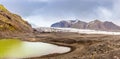 Skaftafellsjokull glacier with mountains and green lake in front, Vatnajokul national park, South Iceland Royalty Free Stock Photo