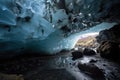 Skaftafetl National Park,an icy and crystal clear cave, generative AI