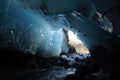 Skaftafetl National Park,an icy and crystal clear cave, generative AI