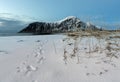 Skagsanden Beach n the winter on the Lofoten Islands