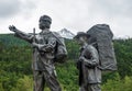 Statue of miners from gold rush era in Skagway Alaska