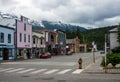 Small stores in small Alaska town of Skagway early in the morning
