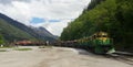 Skagway Alaska train and mountains Royalty Free Stock Photo