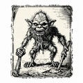 Skald Retro Style Creature With Knife - Goblincore Inspired Art